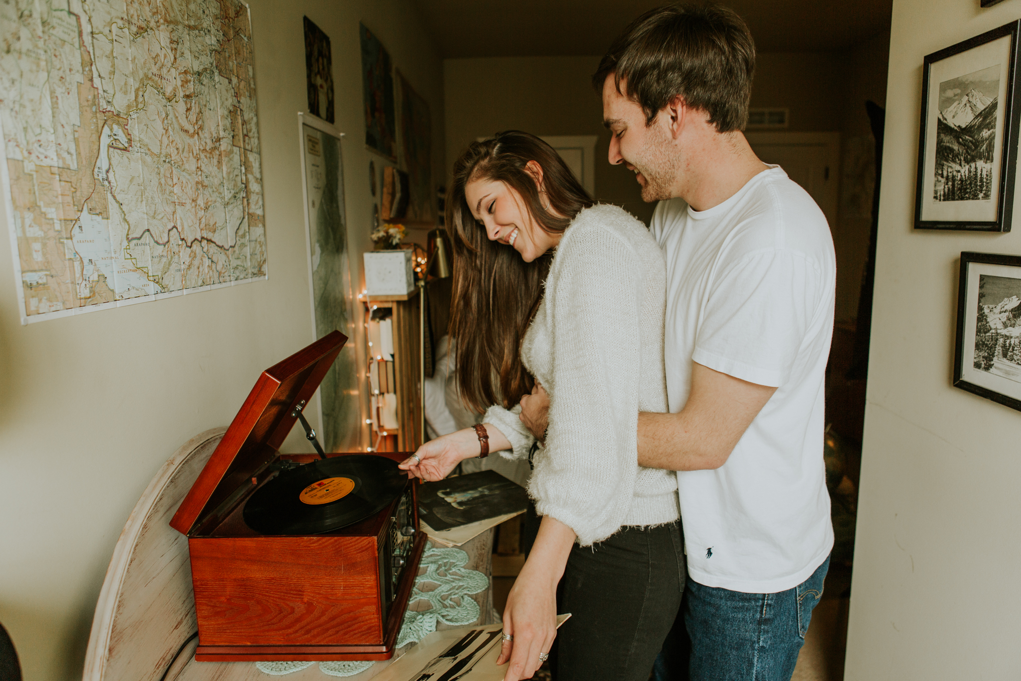 In Home Session, Vintage, Vinyl, Boone Wedding Photographer, Record Player